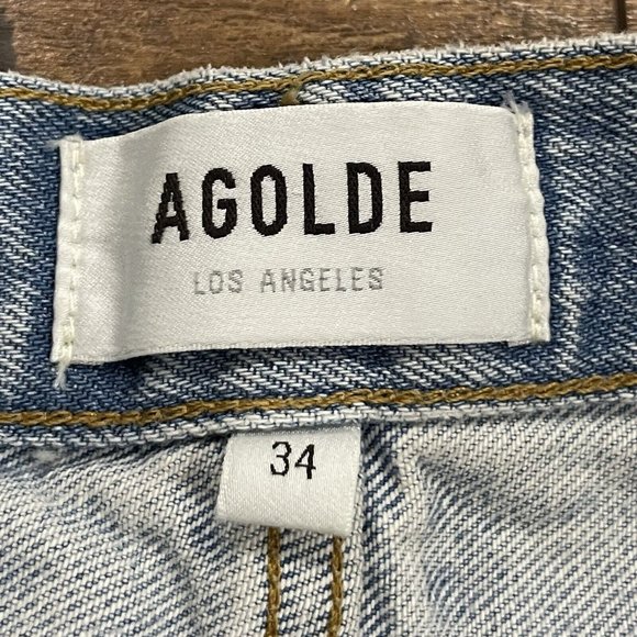 Agolde Jeans Womens 34 90s Crop Loose Fit Nerve Light Wash Raw Hem Button Fly - Picture 5 of 16